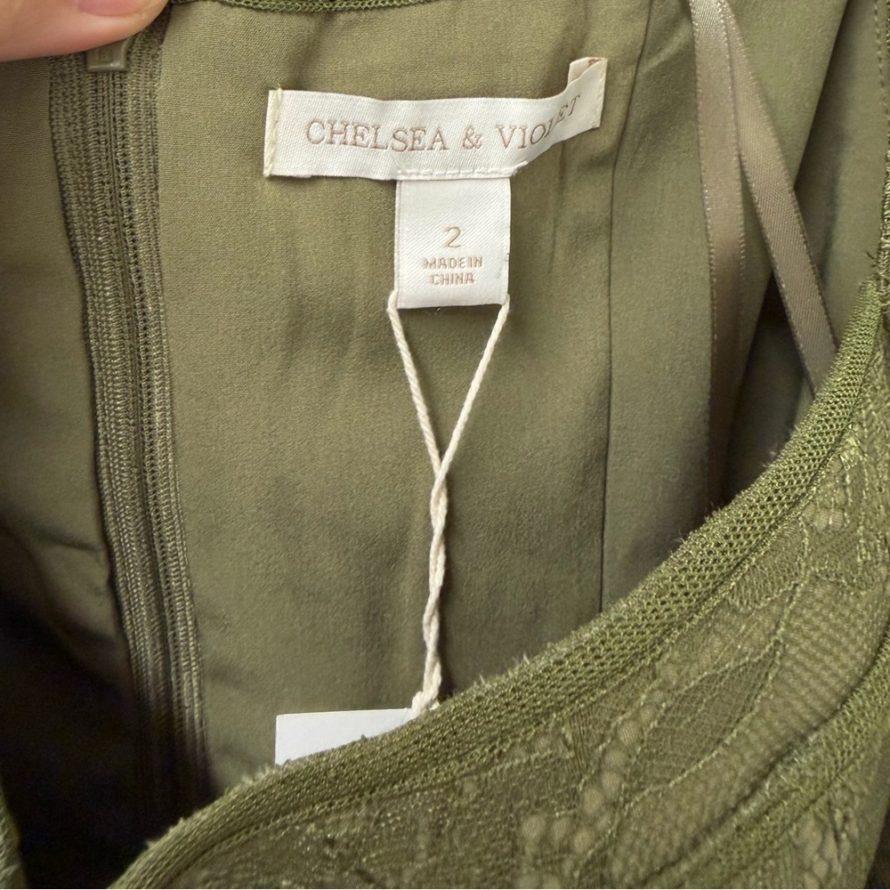 NWT Chelsea & Violet Laura Olive Green Lace Corset Tie Front Fitted Blouse 2 - Picture 5 of 10